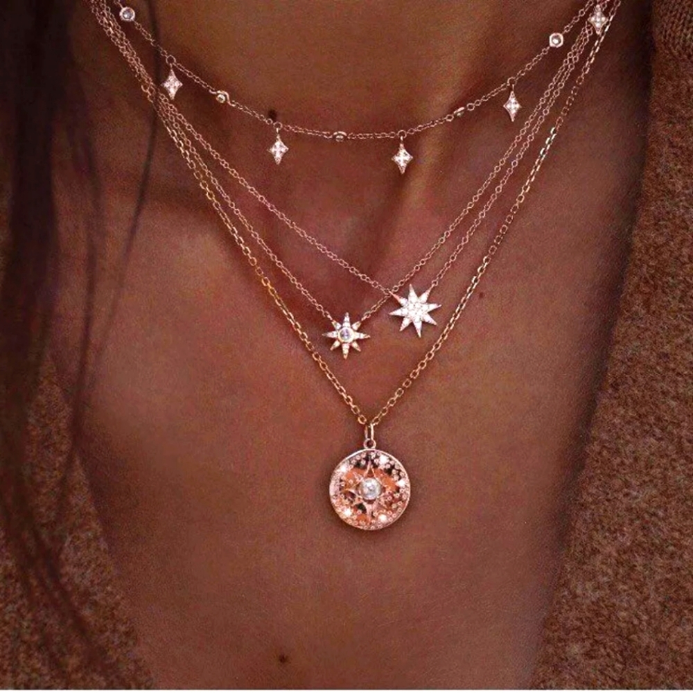 Multi'layer rose gold star necklace